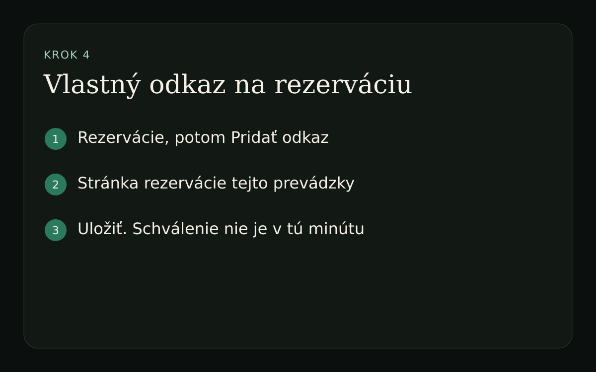 Schéma: v časti Rezervácie pridať odkaz na stránku rezervácie tejto prevádzky a uložiť.