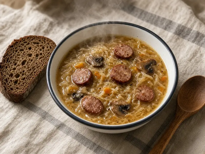Kapustnica s klobásou a chlebom
